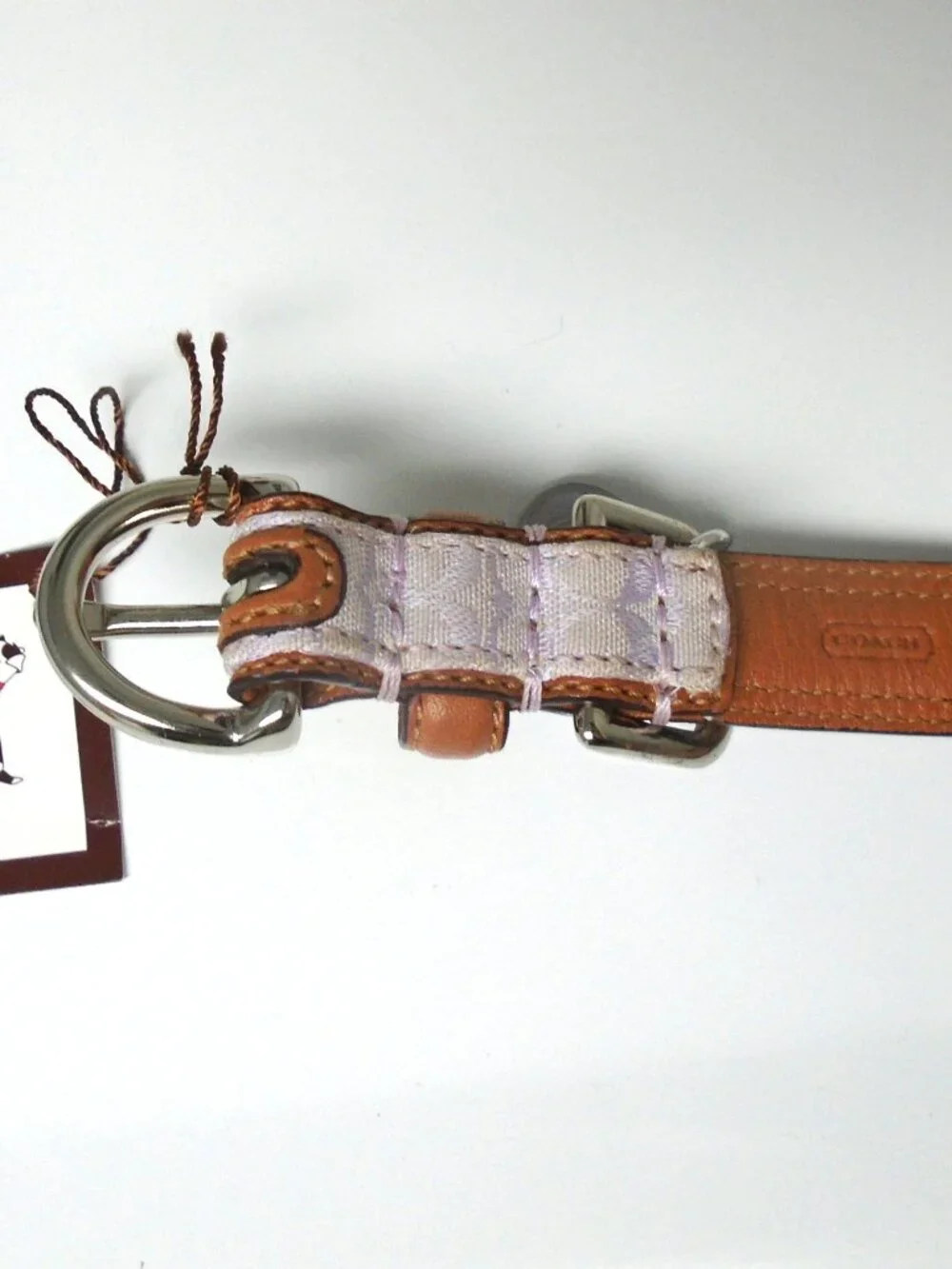 NEW VINTAGE COACH BROWN LILAC JACQUARD SIGNATURE C LEATHER DOG COLLAR 4003 SZ XS